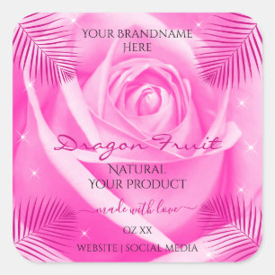 Etiquetas de productos florales rosa rosa con hoja