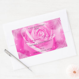 Etiquetas de productos florales rosa rosa con hoja