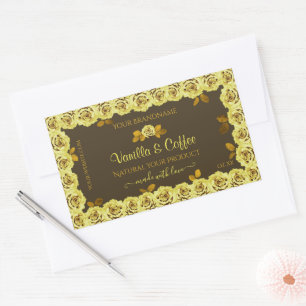Etiquetas de productos marrones con rosas amarilla