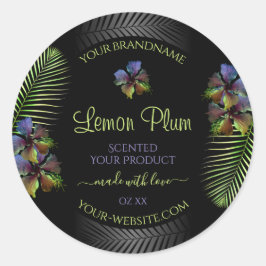 Etiquetas de productos negros Flores moradas amari