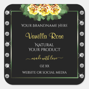 Etiquetas de productos negros Joyas de rosas verde