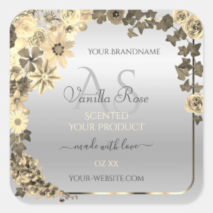 Etiquetas de productos plateados Flores de sepia c