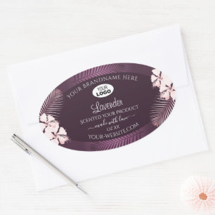 Etiquetas de productos tropicales morados con logo