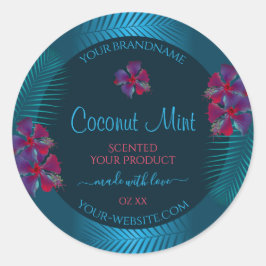 Etiquetas de productos verde azulados Flores morad