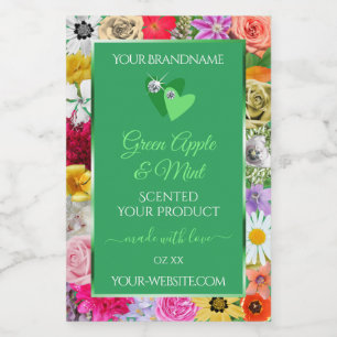 Etiquetas de Productos Verde Floral con Corazones