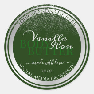Etiquetas de productos verde oscuro y plateado muy