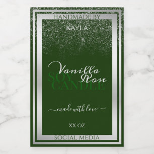 Etiquetas de productos verde oscuro y plateado muy