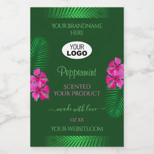 Etiquetas de productos verdes Flores rosas Logotip
