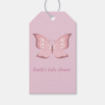 Etiquetas de regalo Baby Shower para mariposa rosa