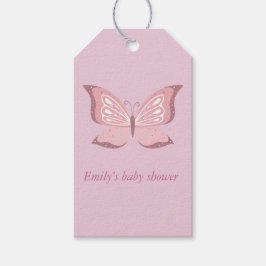 Etiquetas de regalo Baby Shower para mariposa rosa