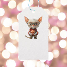 Etiquetas de regalo blanco para gato de Navidades