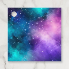 Etiquetas de regalo de arte de galaxia coloridas