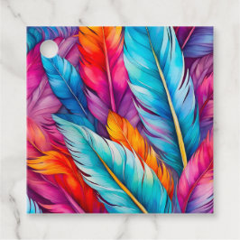 Etiquetas de regalo de arte de plumas de color de 