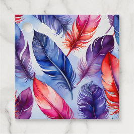 Etiquetas de regalo de arte de plumas de color de 