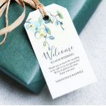 Etiquetas de regalo de bienvenida Blue Floral<br><div class="desc">Estas etiquetas de bienvenida boda te dan las gracias y presentan mis originales flores orquídeas acuarelas en tonos turquesa, azul y verde. La palabra Bienvenida está configurada en un tipo de letra con letras a mano. Perfecto para los bodas tropicales, costeros y de la temática del jardín. La etiqueta de...</div>