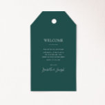 Etiquetas de regalo de bienvenida de Boda verde os<br><div class="desc">Estas etiquetas de regalo de bienvenida boda verde oscuro son perfectas para su boda minimalista neutro y clásico de color verde oscuro. El diseño presenta una fuente contemporánea mínima básica y una delicada caligrafía de escritura formal de moda. Seguramente completará su boda de otoño, verano, primavera o otoño. ¡Manténgalo como...</div>