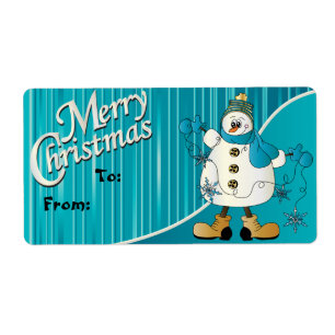Etiquetas de regalo de Feliz Navidad Blue Snowman