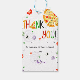 Etiquetas de regalo de naranja y pizza roja