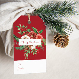 Etiquetas de regalo de Navidad botánica roja