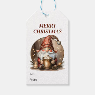 Etiquetas de regalo de Navidad con gnome sostenien