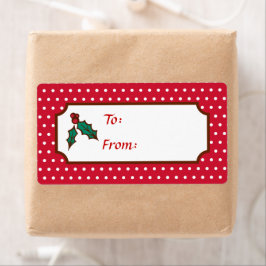 Etiquetas de regalo de Navidad de acebo rojo festi