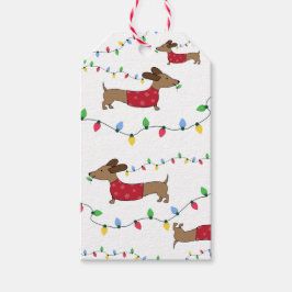 Etiquetas de regalo de Navidad de Dachshund Luces