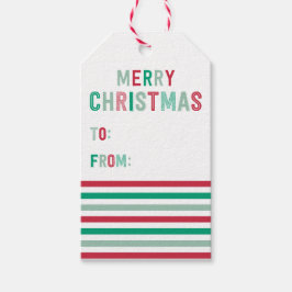Etiquetas de regalo de Navidad de franja verde y r