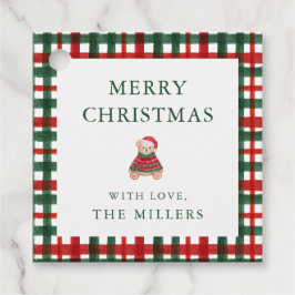 Etiquetas de regalo de Navidad de oso precoz verde