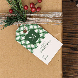 Etiquetas de regalo de Navidad verde monogramadas