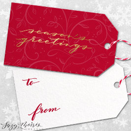 Etiquetas de regalo de oro y rojo de vacaciones de