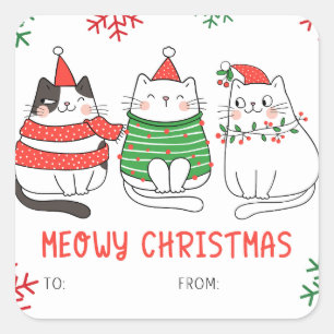 Etiquetas de regalo de Pegatina de gatos de Navida