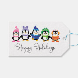 Etiquetas de regalo de penguins de vacaciones feli