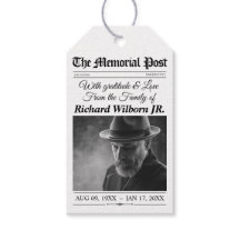 Etiquetas de regalo de periódico funeral de Favori