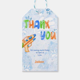 Etiquetas de regalo de pistola de agua naranja y a