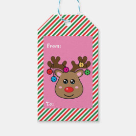 Etiquetas de regalo de reno de bolas de navidad
