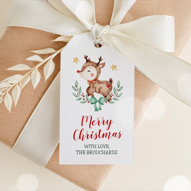 Etiquetas de regalo de renos navideños (Watercolor Reindeer Christmas Tag)
