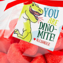 Etiquetas de regalo de T-Rex Dinosaur Valentine