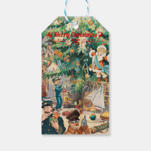 Etiquetas de regalo litográficas de árboles de nav