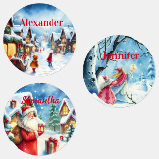 Etiquetas de regalo navideñas de color de agua de 