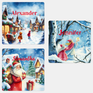 Etiquetas de regalo navideñas de color de agua de