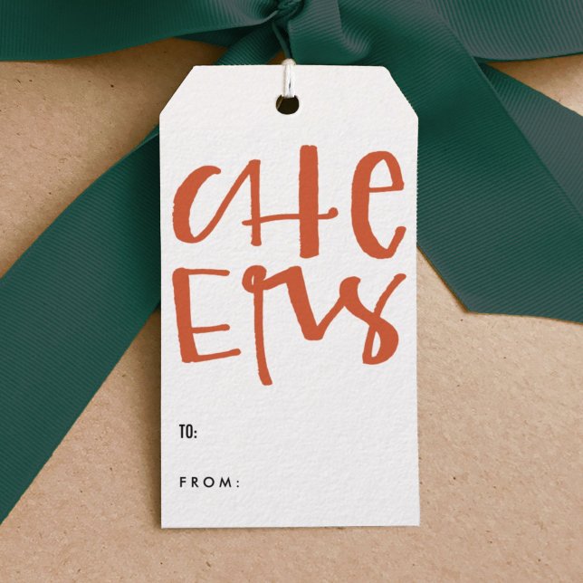 Etiquetas de regalo navideño (Hand lettered "cheers" holiday Christmas gift tag.)