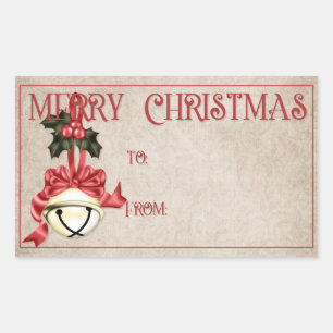 Etiquetas de regalo navideño Campana y cinta roj