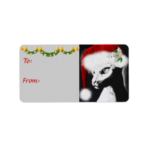 Etiquetas de regalo navideño de guiño felino de ga