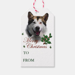 Etiquetas de regalo navideño de Malamute en Alaska