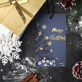 Etiquetas de regalo navideño navideño azules y dor