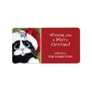 Etiquetas de regalo para Navidades de gato y ratón