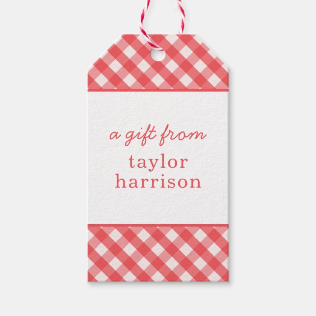 Etiquetas de regalo personalizadas de Gingham (Anverso)