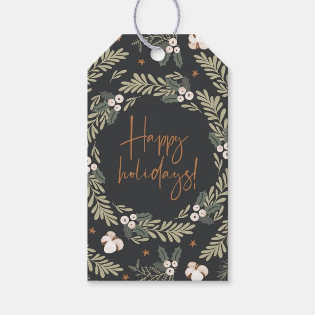 Etiquetas de Regalo Rustic Happy Holidays (Anverso)