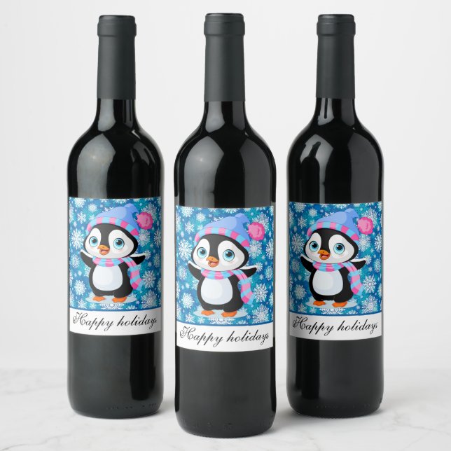 Etiquetas de regalo Snowy Penquin (Botellas)