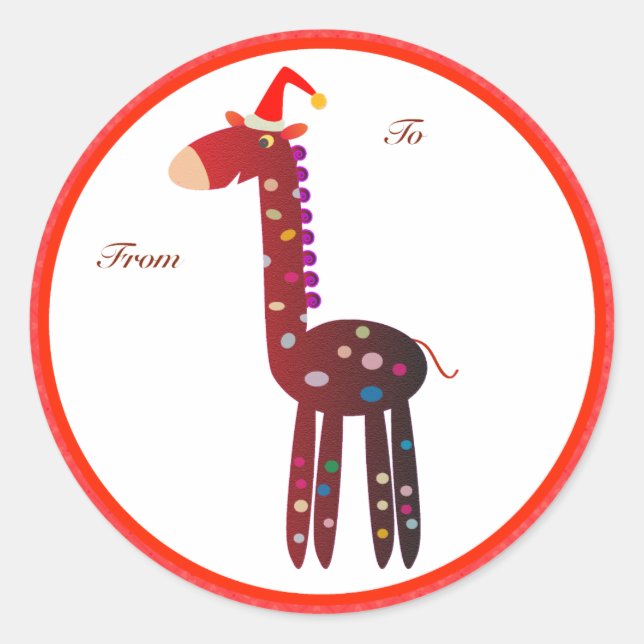 Etiquetas de Regalos navidades: Girafa Roja (Anverso)